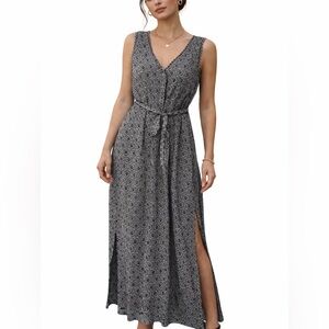 MAX STUDIO Maxi Dress Black and White Patterned Women’s with Belt Size Large nwt